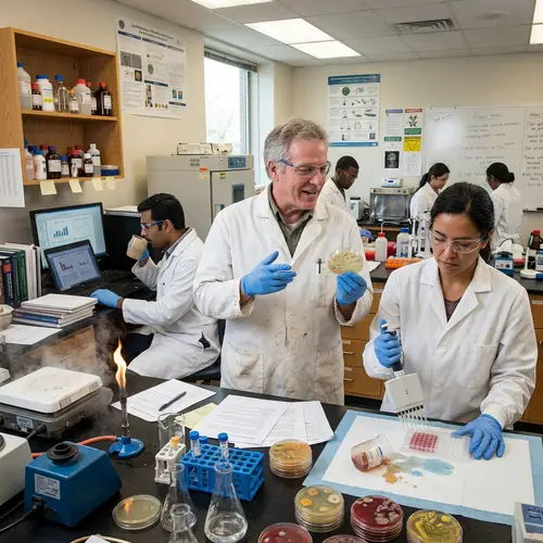 Energetic Scientists in a Microbiology Lab Experiment