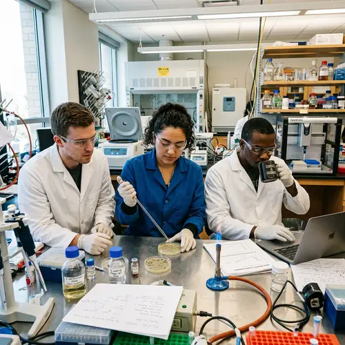 Young Scientists in a Vibrant Microbiology Lab