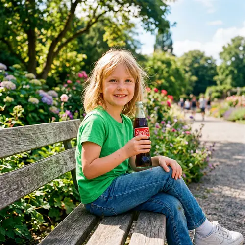 Young Girl Enjoying Sunny Day with Cola in Park | Heartwarming Scene