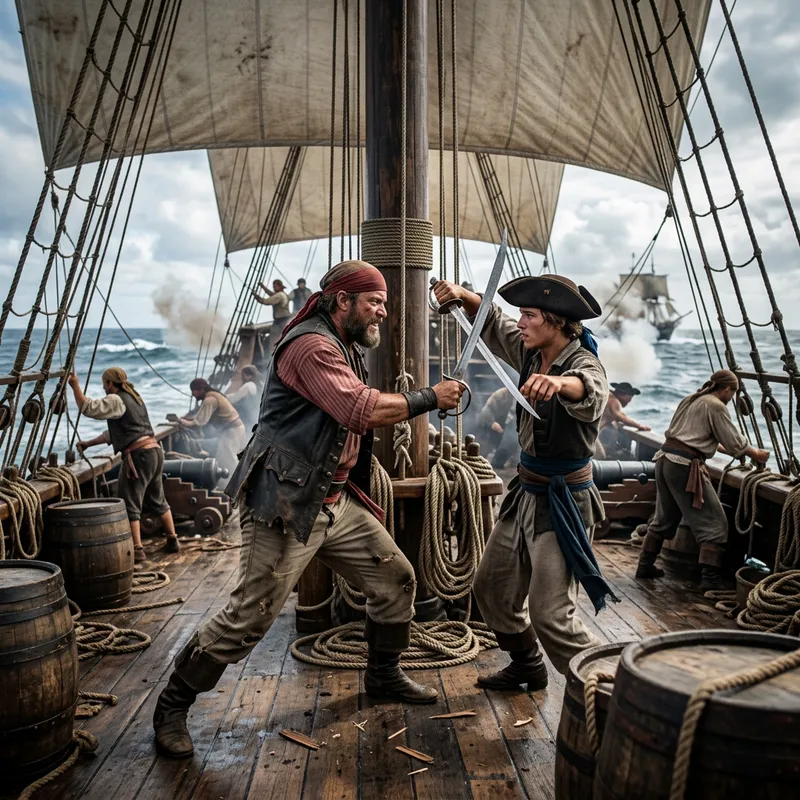 Pirates Sword Fight on Ship Deck Pirates Sword Fight on Ship Deck