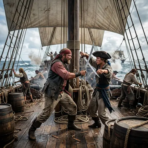 Pirates Sword Fight on Ship Deck