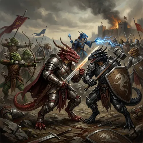 Humanoid Half-Dragons in Epic Fantasy Battle