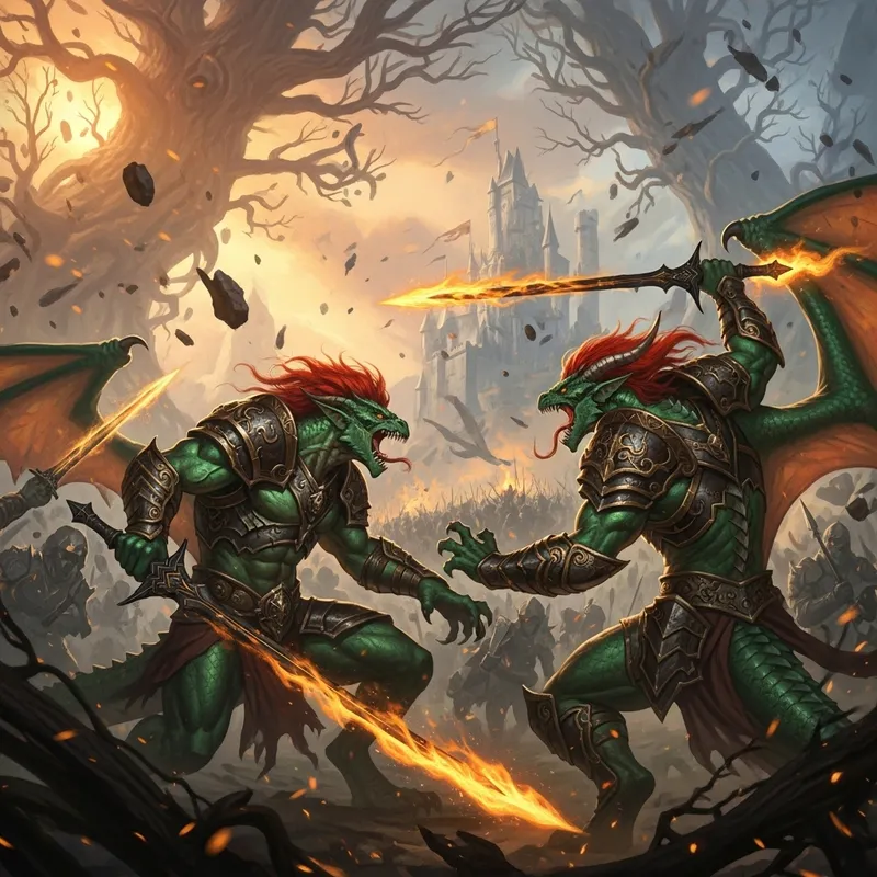 Humanoid Half-Dragons in Epic Fantasy Battle