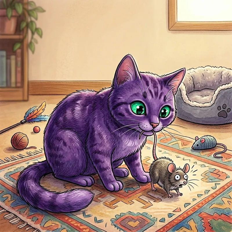 Purple Cat Enjoying a Meal
