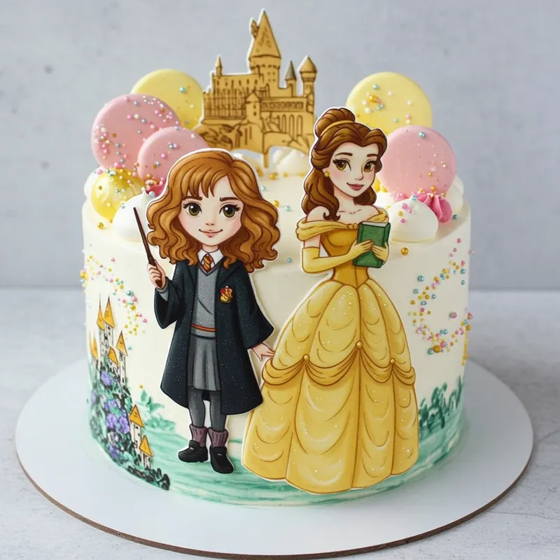 One-Layer Hermione and Belle Cake Design