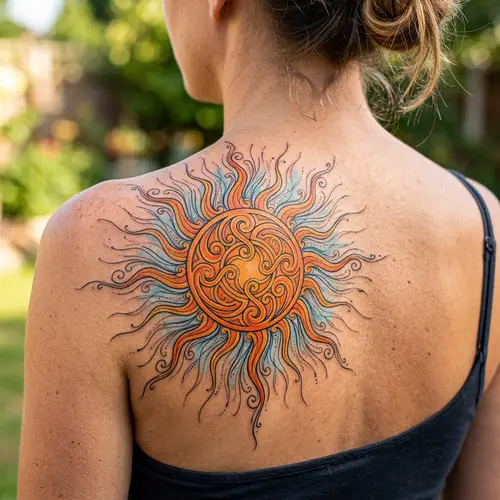Stunning Sun Tattoo Design with Vibrant Colors