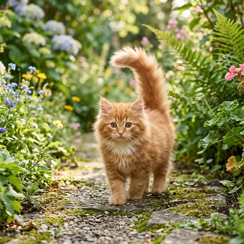 Cute Orange Cat with Fluffy Tail and White Chest Tuft