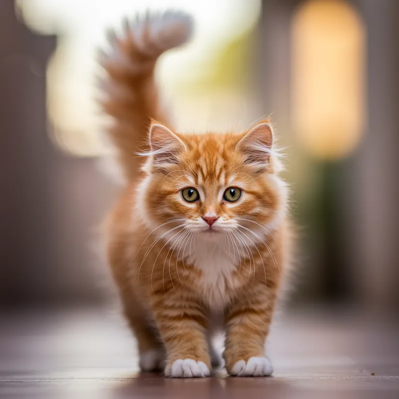 Cute Orange Cat with Fluffy Tail and White Chest Tuft