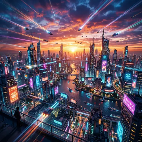 Glorious Sunset in Cyberpunk Cityscape