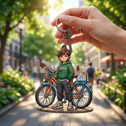 3D Keychain: Samuel in Stylish Outfit with Bicycle | Dynamic Lighting