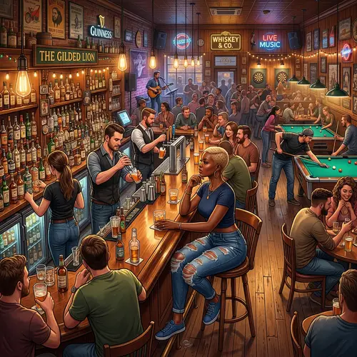 Hyper Realistic 8K Bar Scene Illustration with African American Woman