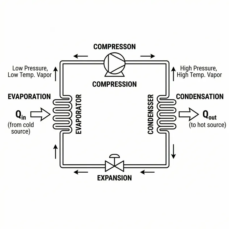 Simple Illustration of Thermodynamic Cycle for Heat Pump