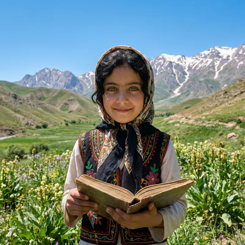 Young Iranian Girl in Traditional Clothing | Elegant Landscape