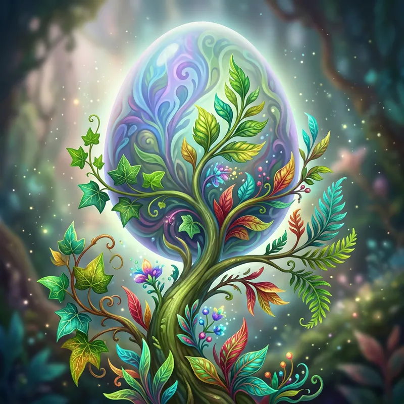 Organic Growth: Oval Shape with Stem and Leaves