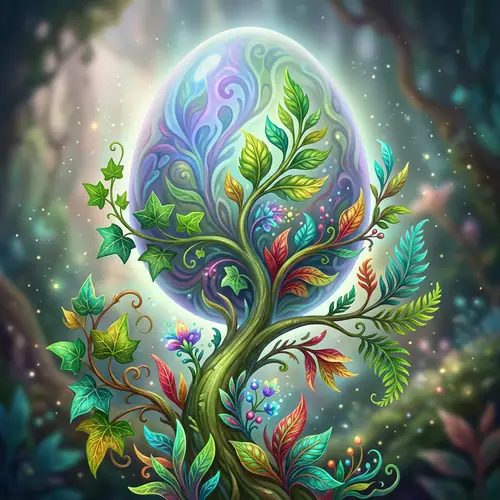 Organic Growth: Oval Shape with Textured Leaves and Branches