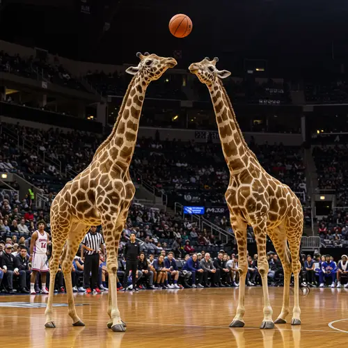 Giraffe Dunking a Mate in Basketball