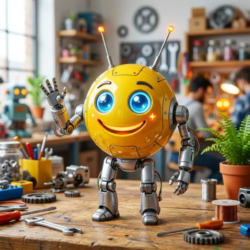 Vivid Emoji Robot: Joyful Automaton in Bright Yellow