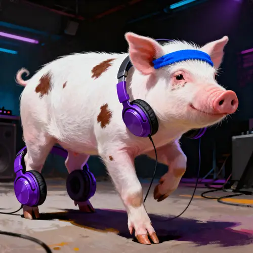 Punk Pig with Headphones and Headset