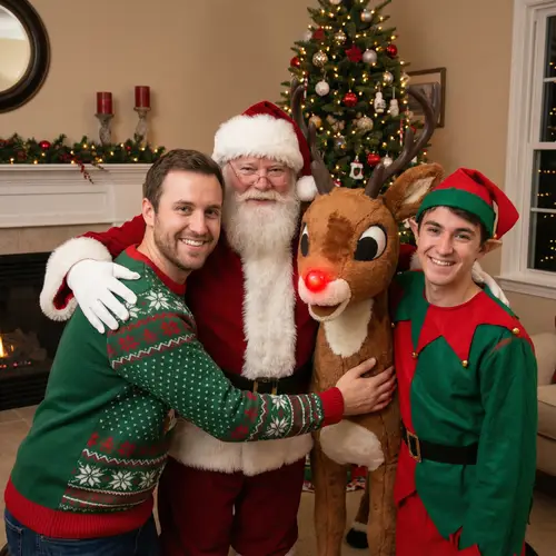 Christmas Photo with Santa, Rudolf & Elf