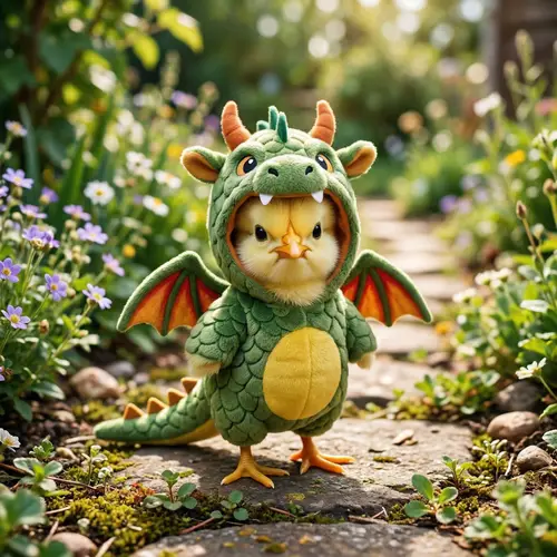 Adorable Chick in Dragon Costume