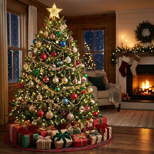 Beautifully Adorned Christmas Tree with Gifts