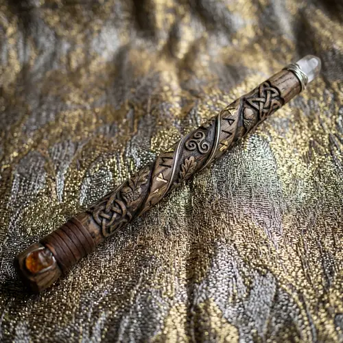 Enchanting Pagan Wand on Golden-Silver Background