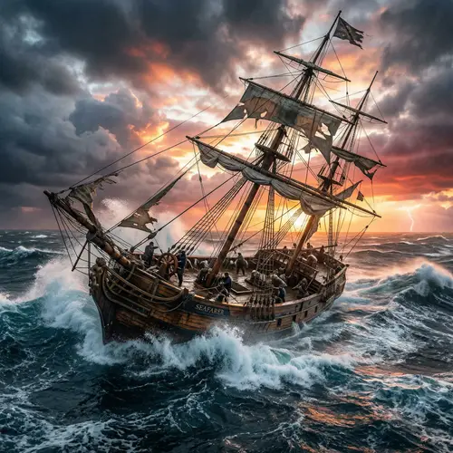 Sailing Through the Storm: A Wooden Ship's Struggle