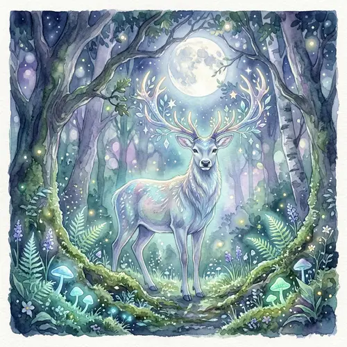 Mystical Creature in Moonlit Forest - Fantasy Art