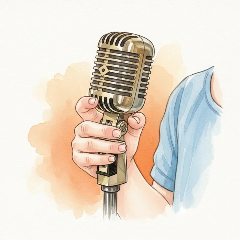 Child's Hand with Microphone - Watercolor Illustration