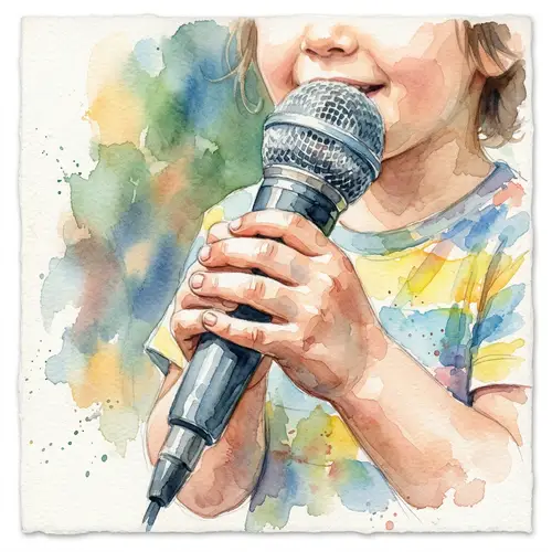 Child's Hand with Microphone - Watercolor Illustration
