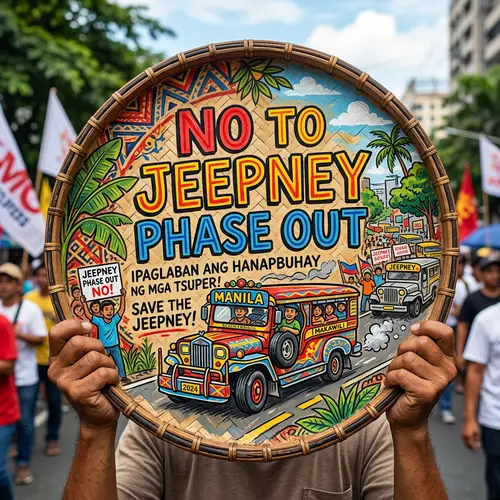 Hand-Made 'No To Jeepney Phase Out' Sign on Bilao | Local Culture Touch