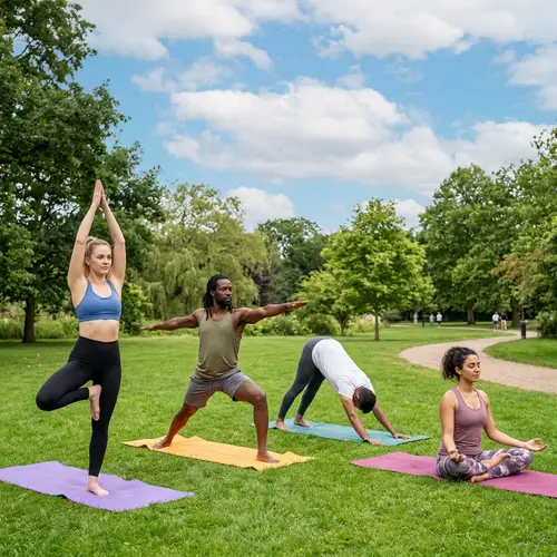 Outdoor Yoga Session in Serene Park | Multicultural Group Poses