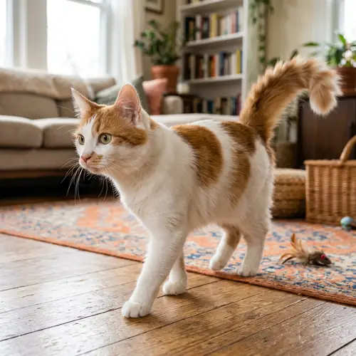Playful Domestic Cat: White & Orange Coat, Curious Eyes