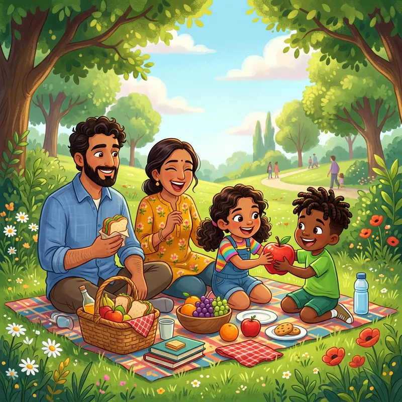 Beautiful Family Picnic Cartoon with Warm & Cozy Atmosphere Beautiful Family Picnic Cartoon with Warm & Cozy Atmosphere