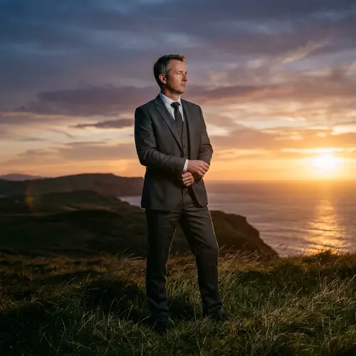 Solitary Man Gazing into Distance | Elegance and Strength