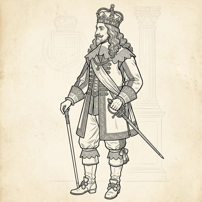 Charles I Outline Drawing - 17th Century Royal Attire Portrait