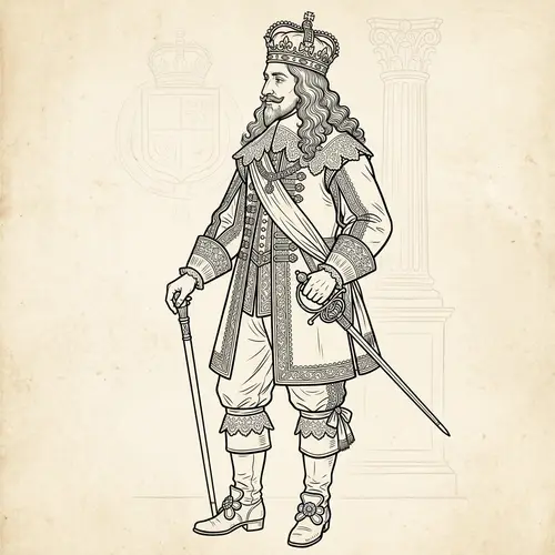 Mid-17th Century Male Public Figure in Royal Attire Drawing