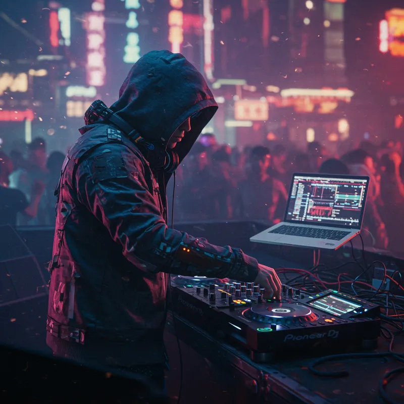Cyberpunk DJ with Hoodie - Futuristic Vibes