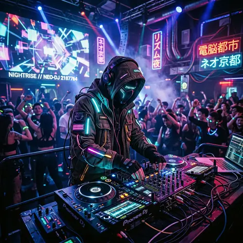 Cyberpunk DJ with Hoodie - Futuristic Vibes