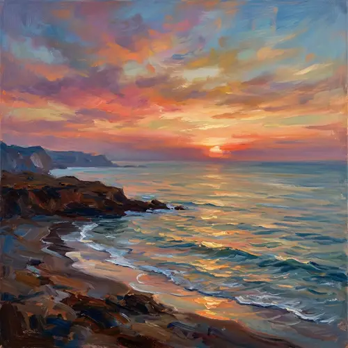 Impressionist Sunset Over Ocean