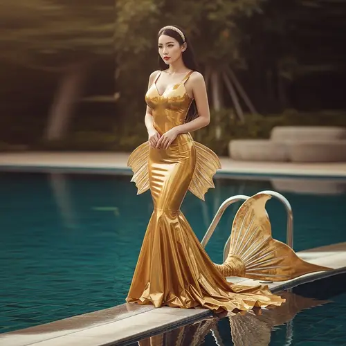 Gold Latex Mermaid Wedding Gown