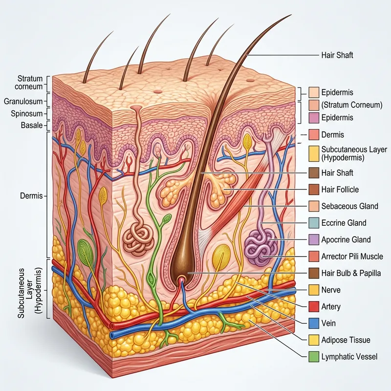 Detailed Cross-Section Illustration of Human Skin