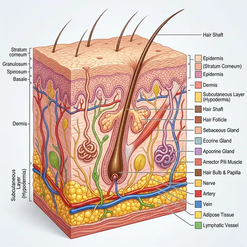 Detailed Illustration of Human Skin Layers | High-Resolution Cross-Section