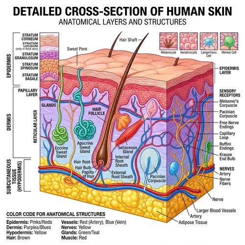 Detailed Cross-Section Illustration of Human Skin