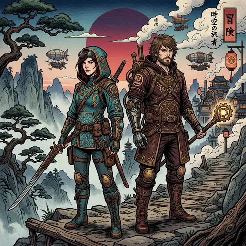 Steampunk Game Characters in Japanese Style Hoodies | High Res Art