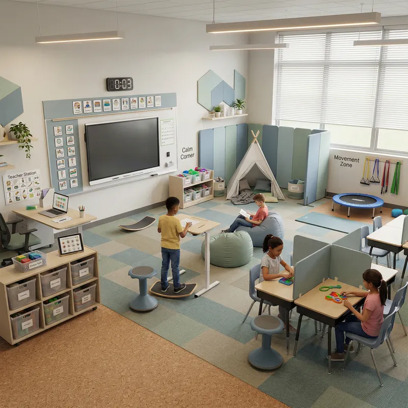 Modern Classroom Design for ADHD Children Aged 8-12