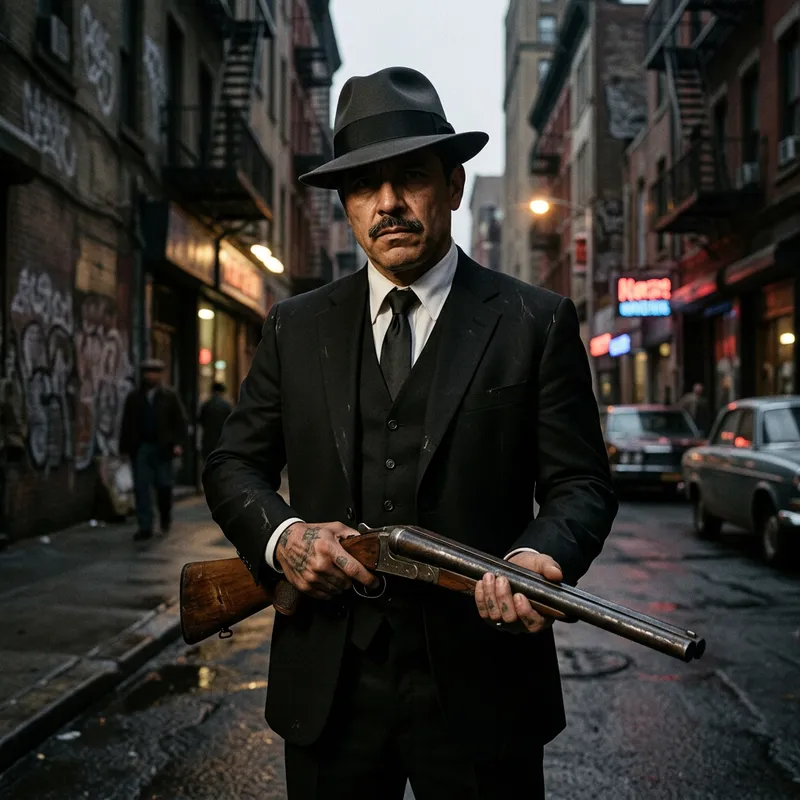 Ominous Hispanic Gangster in Urban Grit