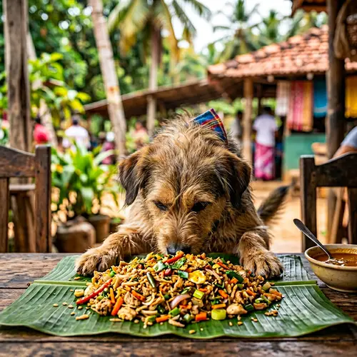 Playful Canine Enjoying Kottu Roti | Sri Lankan Dish