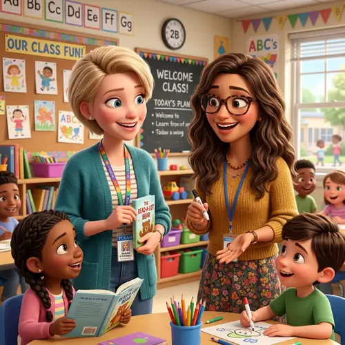 Pixar Style Illustration of Two Teachers