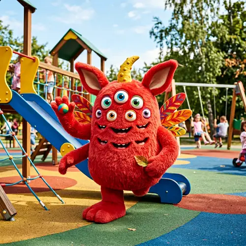 Friendly Red Playground Monster: Fun and Playful